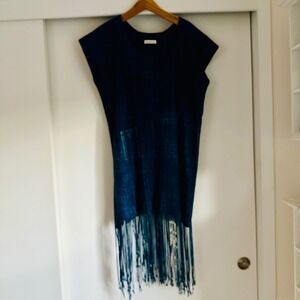 Mira Blackman Indigo Shibori Fringe Dress, Sz S/M